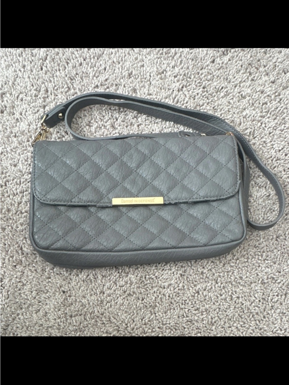 Damsel in Defense Gray Quilted Shoulder Bag Concealed Carry Magnetic